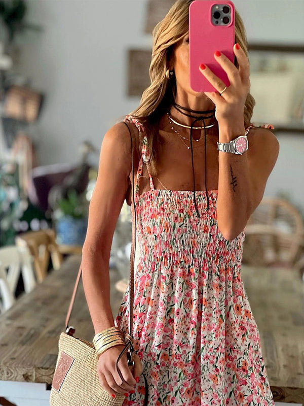 Summer Dresses- Floral A-Line Tiered Maxi Dress - Vacation Essential- - Chuzko Women Clothing