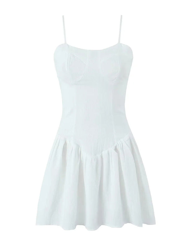 Summer Dresses- Solid Drop-Waist Fit & Flare Cami Mini Dress- - Chuzko Women Clothing
