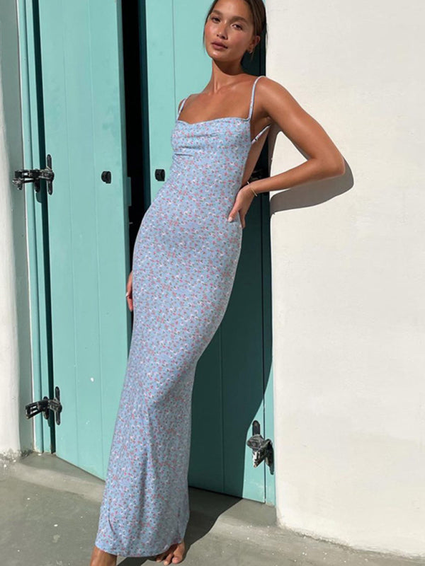 Summer Backless Cami Maxi Dress in Floral Mermaid