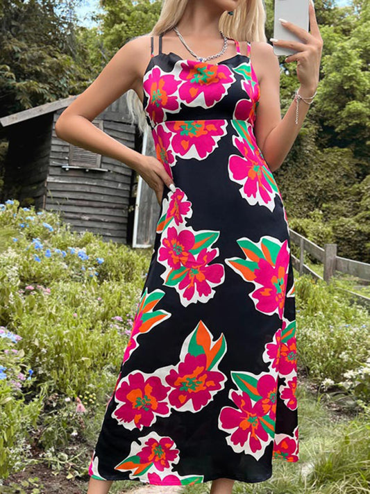 Summer Floral Print Cowl Cami Midi Dress for Daytime Events