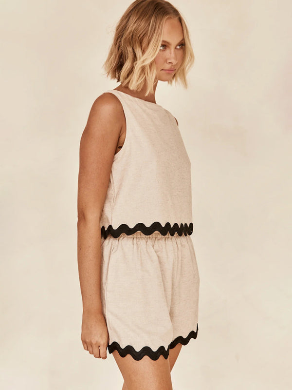 Summer Chill 2-Piece Contrast Binding Tank Top and Shorts