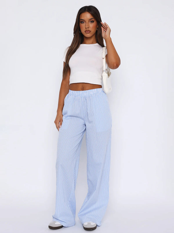Summer Lounge Essential Women's Wide-Leg Stripe Pants with Pockets
