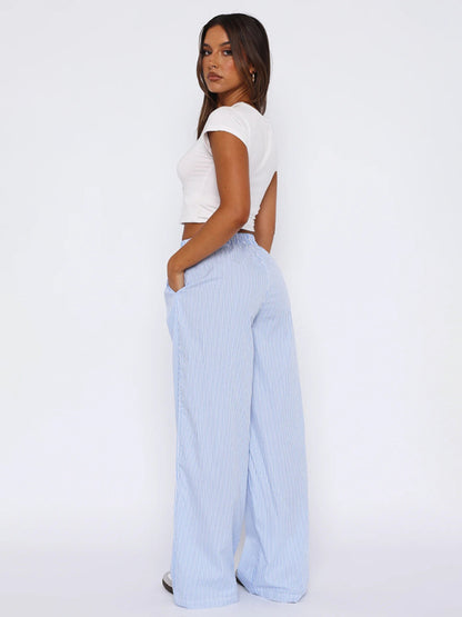 Summer Lounge Essential Women's Wide-Leg Stripe Pants with Pockets