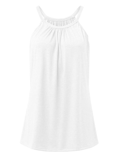 Summer Tops- Solid Flowy Sleeveless Halter Tank Top in Solid Cotton- Chuzko Women Clothing