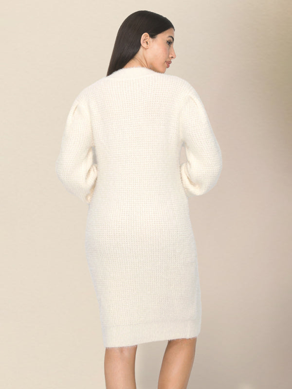 Cozy Waffle Knit Winter Sweater Dress