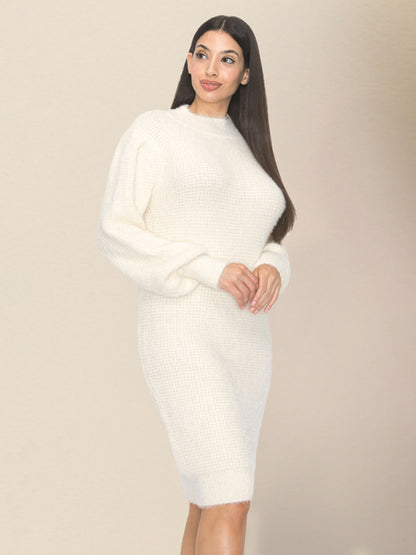 Cozy Waffle Knit Winter Sweater Dress