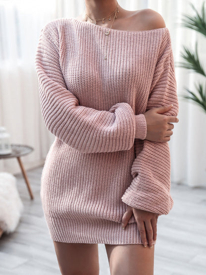 Gemütliches Winter-Pulloverkleid aus Kunstwolle mit Waffelmuster