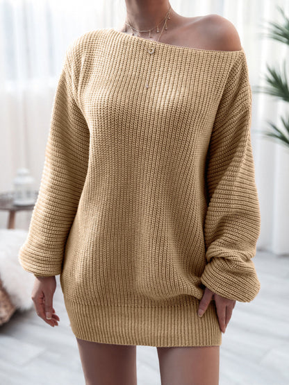 Winter Faux Wool Cozy Waffle Knit Sweater Dress