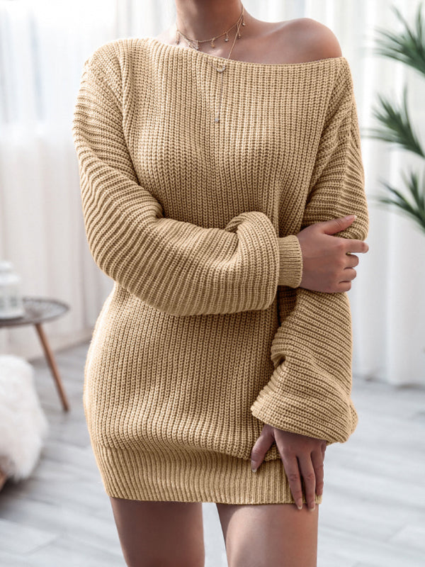 Winter Faux Wool Cozy Waffle Knit Sweater Dress