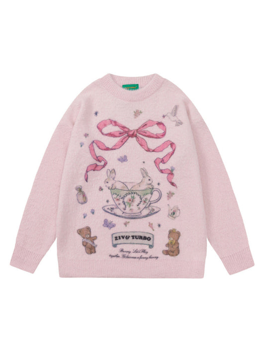 Sweaters- Bunny Love Cozy Fluffy Knit Sweater Jumper for Cuteness- Chuzko Women Clothing