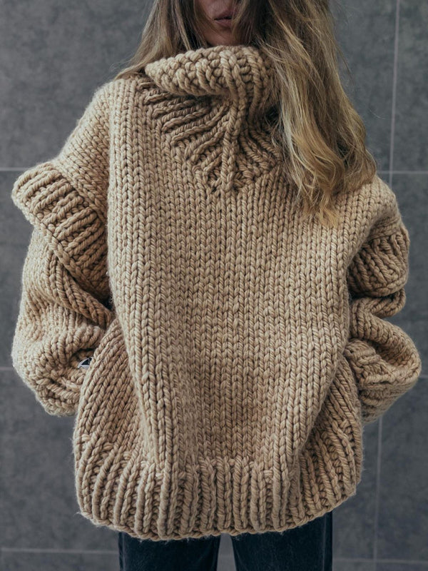 Sweaters- Chunky Cozy Knit Turtleneck Jumper Sweater for Winter- Chuzko Women Clothing