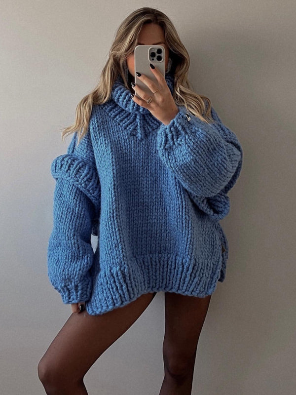 Sweaters- Chunky Cozy Knit Turtleneck Jumper Sweater for Winter- Chuzko Women Clothing