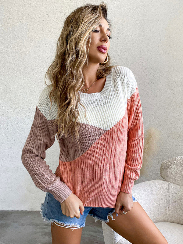 Sweaters- Color Palette Cozy Knit Sweater Jumper- Chuzko Women Clothing