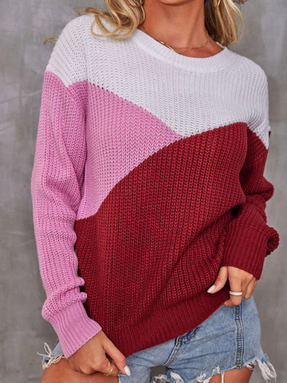 Sweaters- Color Palette Cozy Knit Sweater Jumper- Chuzko Women Clothing