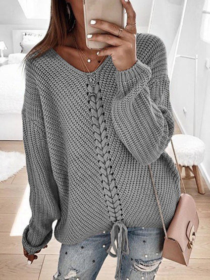 Sweaters- Cozy Braid Knit Sweater | Relaxed Drop Shoulder Jumper- Chuzko Women Clothing
