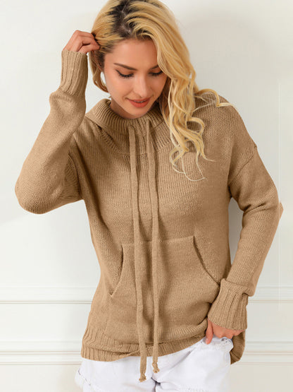 Sweaters- Cozy Knit Hooded Jumper | Kangaroo Pocket Sweater- Chuzko Women Clothing