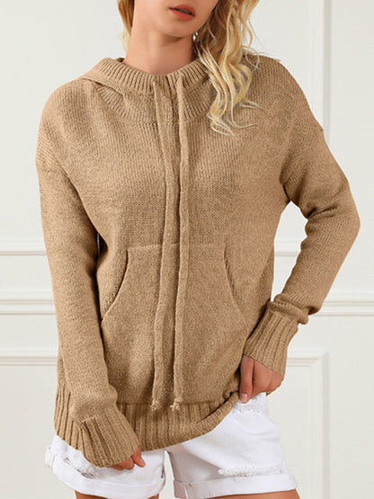 Sweaters- Cozy Knit Hooded Jumper | Kangaroo Pocket Sweater- Chuzko Women Clothing