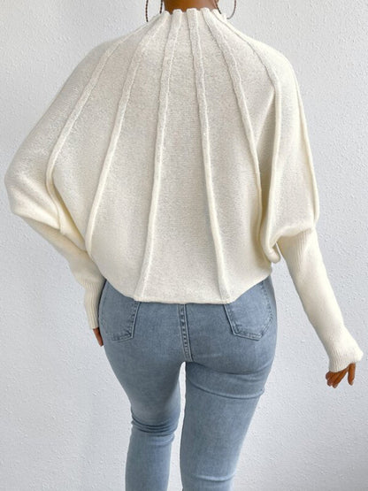 Sweaters- Cozy Ribbed Knit Batwing Sleeve Sweater- Chuzko Women Clothing