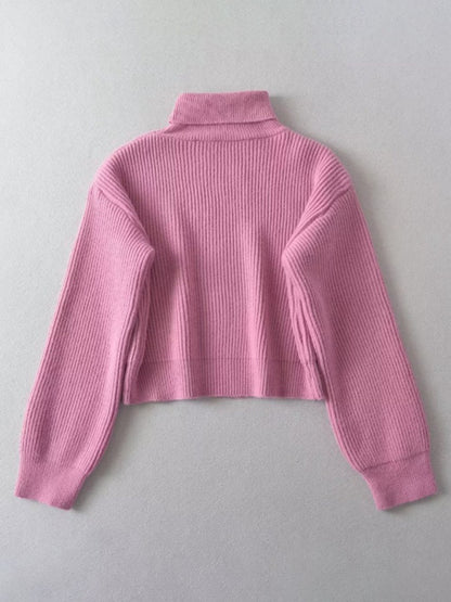 Sweaters- Cropped Cozy Knit High Neck Jumper Sweater- Chuzko Women Clothing