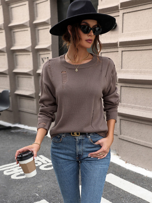Distressed Knit Sweater for Casual Fashion