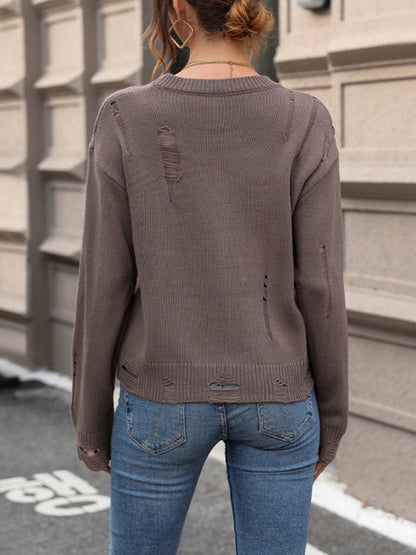 Distressed Knit Sweater for Casual Fashion