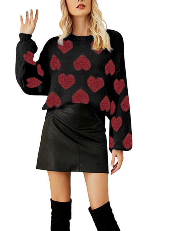 Sweaters- Fall in Love with Loose Fit Valentine’s Day Jacquard Sweater- Chuzko Women Clothing