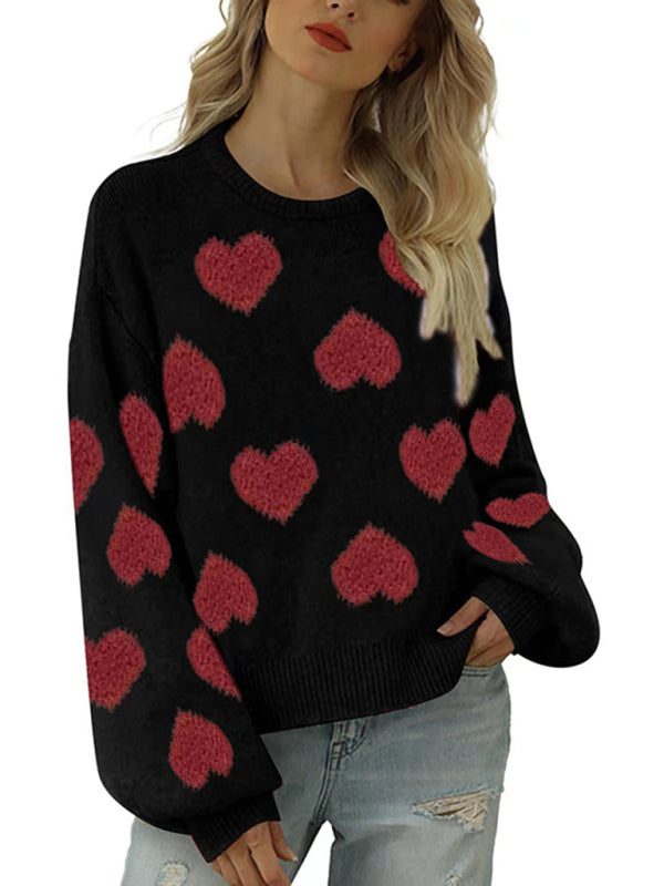Sweaters- Fall in Love with Loose Fit Valentine’s Day Jacquard Sweater- Chuzko Women Clothing