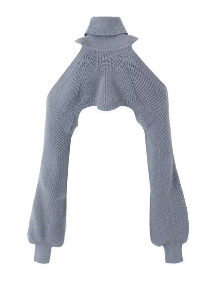 Sweaters- Knit Cold Shoulder Turtleneck Bolero Sweater- - Chuzko Women Clothing