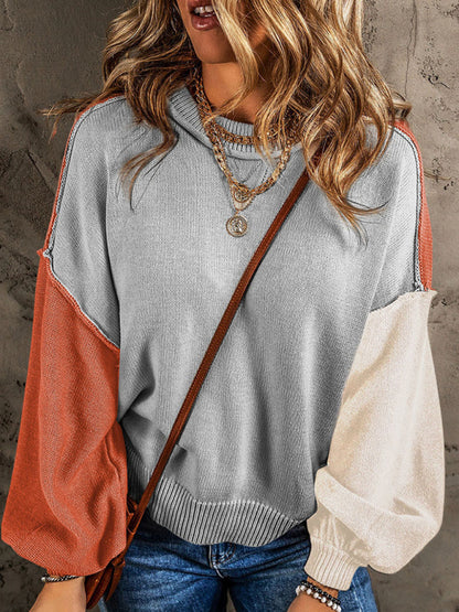 Sweaters- Knit Oversized Patchwork Sweater with Pastel Palette- Chuzko Women Clothing