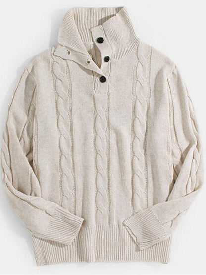 Sweaters- Men's Cable Knitting Half-Buttoned Stand Collar Sweater for Fall- Chuzko Women Clothing