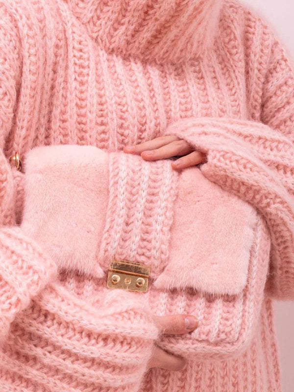 Sweaters- Oversized Chunky Knit Sweater | Cozy Slouchy Turtleneck Jumper- Chuzko Women Clothing