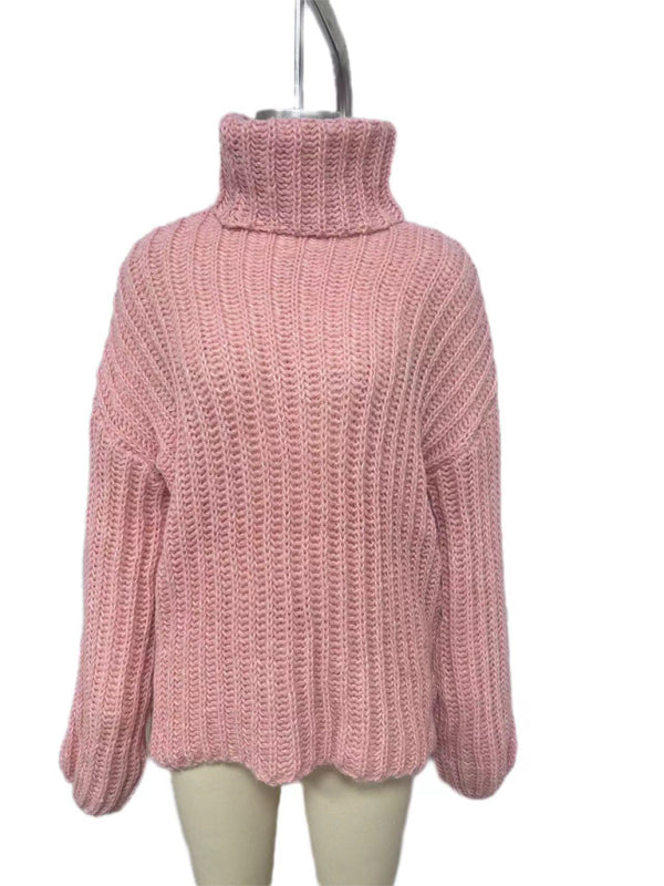 Sweaters- Oversized Chunky Knit Sweater | Cozy Slouchy Turtleneck Jumper- Chuzko Women Clothing