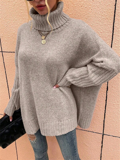 Sweaters- Oversized Turtleneck Sweater | Cozy Jumper with Twist Knit- Chuzko Women Clothing