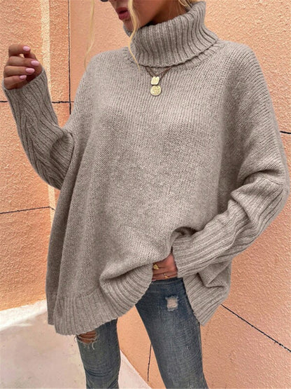 Sweaters- Oversized Turtleneck Sweater | Cozy Jumper with Twist Knit- Chuzko Women Clothing