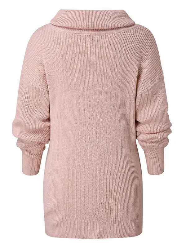 Sweaters- Oversized Turtleneck Sweater | Relaxed Fit Knit Jumper- Chuzko Women Clothing