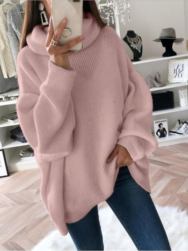 Sweaters- Oversized Turtleneck Sweater | Relaxed Fit Knit Jumper- Chuzko Women Clothing