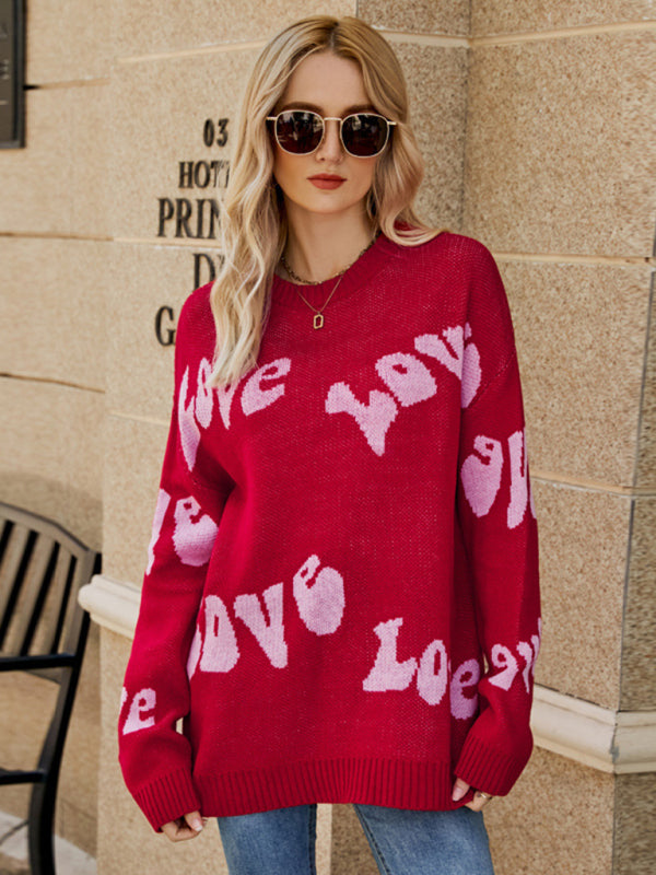 Sweaters- Romantic Jacquard Jumper | Valentine’s Day Knit Sweater- Chuzko Women Clothing