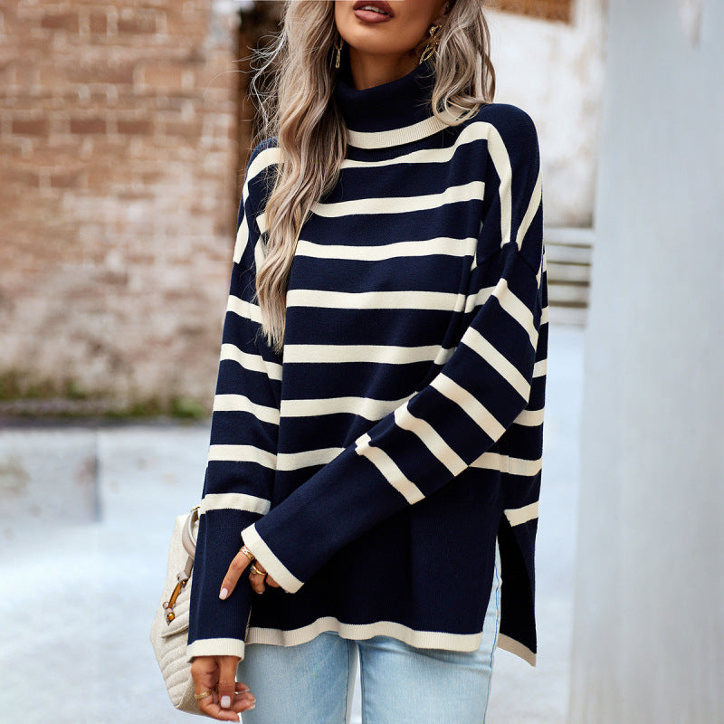 Sweaters- Slouchy Oversized Knit Turtleneck Sweater- Chuzko Women Clothing