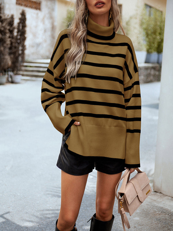 Sweaters- Slouchy Oversized Knit Turtleneck Sweater- Chuzko Women Clothing