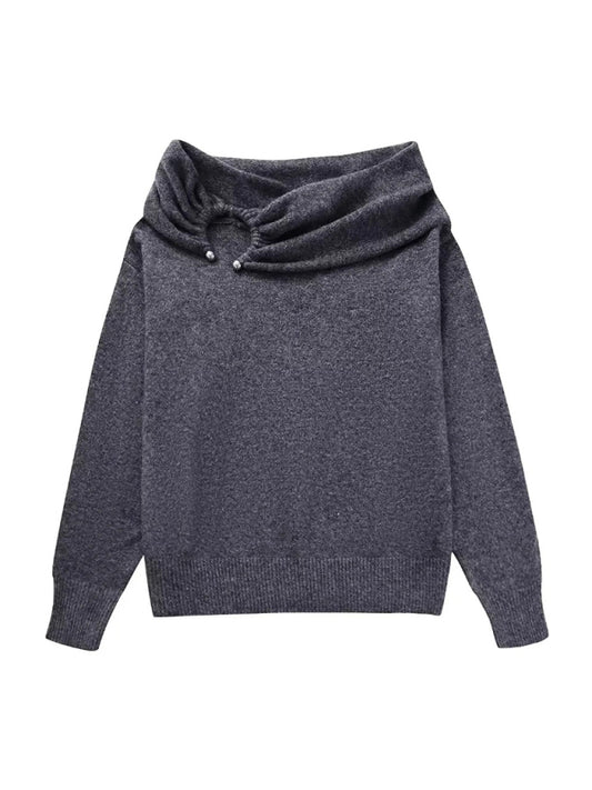 Sweaters- Trendy Knitwear Top | Off-Shoulder Knit Sweater- Chuzko Women Clothing