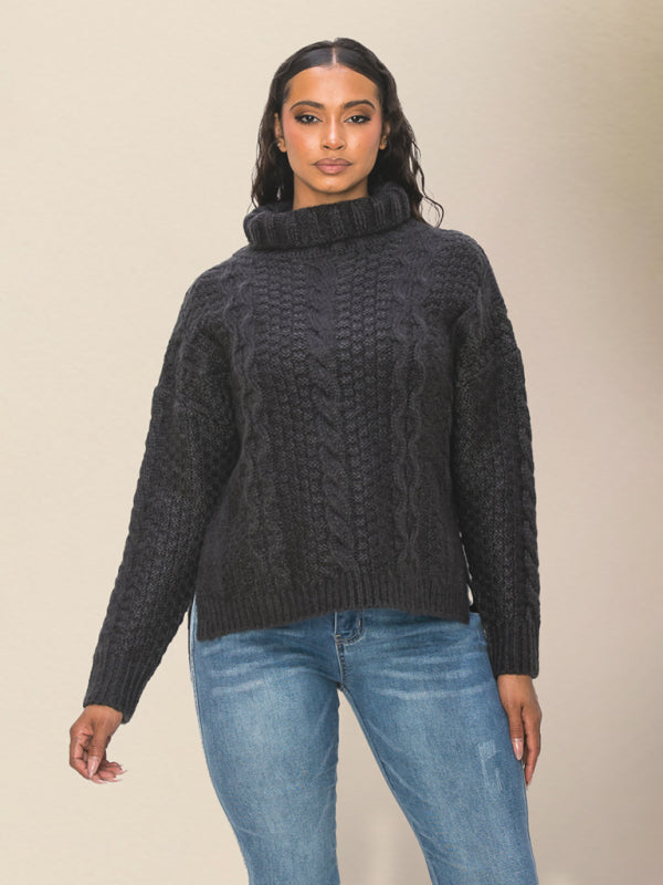 Sweaters- Winter Chunky Cable Knit Turtleneck for Cozy Days- Chuzko Women Clothing