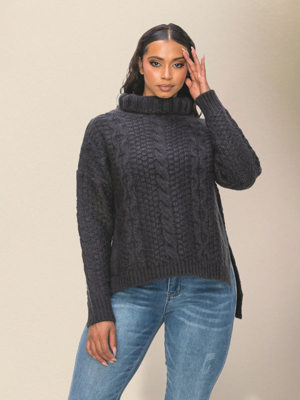 Sweaters- Winter Chunky Cable Knit Turtleneck for Cozy Days- Chuzko Women Clothing