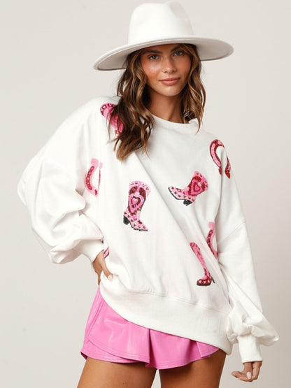 Sweatshirts- Color-Block Pink Festive Sparkle Sweatshirt for Girls- Chuzko Women Clothing