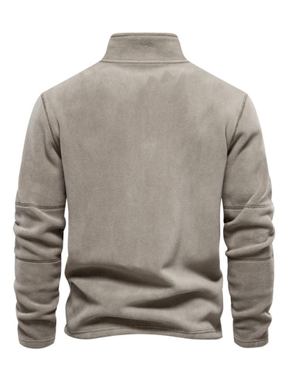 Sweatshirts- Cozy Half Zip-Up Fleece Polar Sweatshirt for Men- Chuzko Women Clothing
