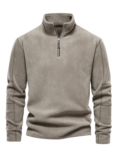 Sweatshirts- Cozy Half Zip-Up Fleece Polar Sweatshirt for Men- Chuzko Women Clothing