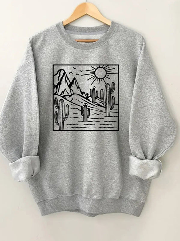Sweatshirts- Eco-Adventure Pullover | Sporty Nature-Themed Crew Neck Sweatshirt- Chuzko Women Clothing