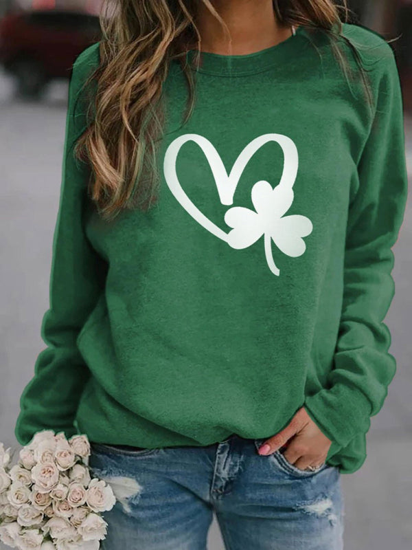 Sweatshirts- Festive Four-Leaf Clover Sweatshirt for St. Patrick's Day- Chuzko Women Clothing