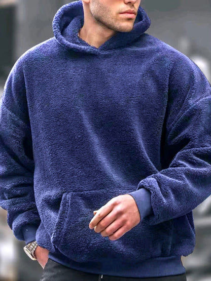 Sweatshirts- Men's Plush Cozy Hooded Sweatshirt- Chuzko Women Clothing