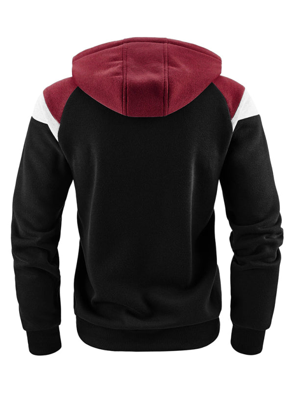 Sweatshirts- Men's Urban Color Block Zip-Up Hooded Sweatshirt- Chuzko Women Clothing