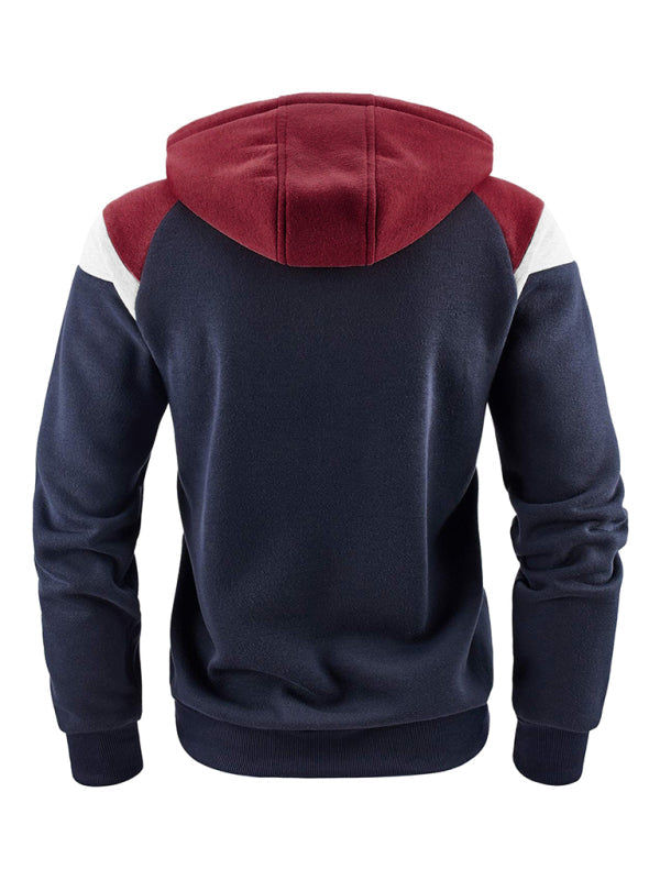 Sweatshirts- Men's Urban Color Block Zip-Up Hooded Sweatshirt- Chuzko Women Clothing